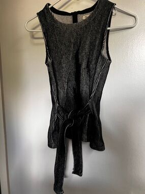 Madewell Black Metallic Ribbed Tie-Front Tank